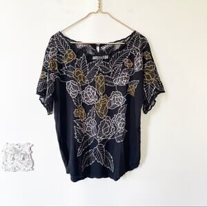 Mink Pink Black Floral Embroidered Crochet Top M